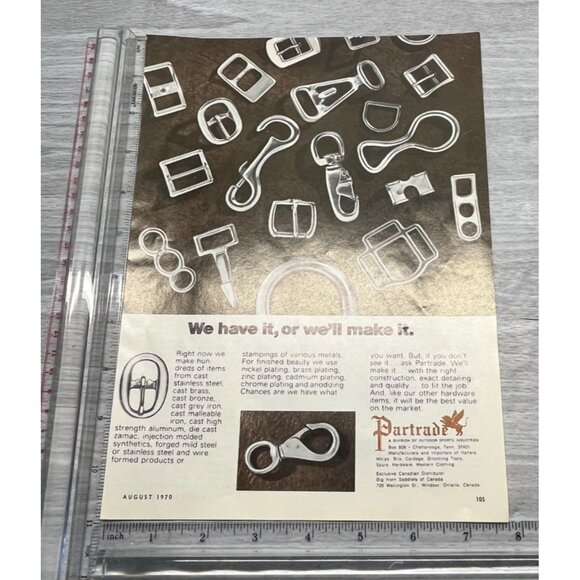 Partrade Outdoor Hardware Vintage Print Ad 1970s Metal Buckles Hooks Chattanooga - Picture 2 of 6